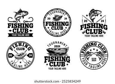 Fishing sport logo sign badge vector collection. Fishing club logo with modern style vector design. Fishing sport logo vector bundle