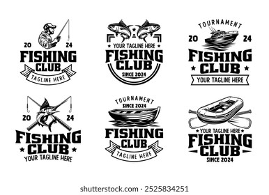 Fishing sport logo sign badge vector collection. Fishing club logo with modern style vector design. Fishing sport logo vector bundle