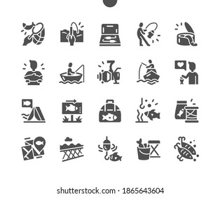 Fishing. Fishing Sport, Outdoor Summer Recreation, Leisure Time, Camping. Man Is Fishing In A Boat. Tackle Box. Vector Solid Icons. Simple Pictogram