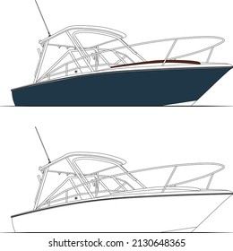 Fishing And Sports Boat Line Art Illustration