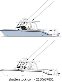 Fishing and sports Boat line art Illustration