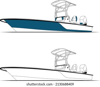 Fishing and sports Boat line art Illustration