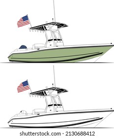 Fishing and sports Boat line art Illustration