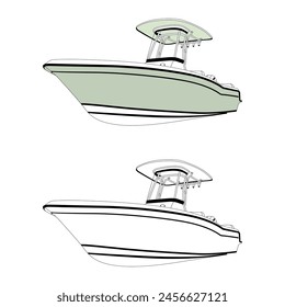 Fishing and sports Boat line art Illustration.