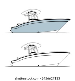 Fishing and sports Boat line art Illustration.
