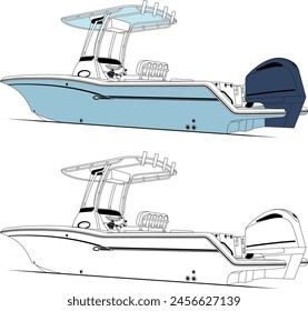 Fishing and sports Boat line art Illustration.