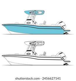 Fishing and sports Boat line art Illustration.