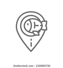 Fishing spot, fish location line icon.