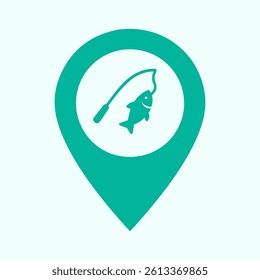 Fishing Spot Location Pin Icon, Angling Map Marker, Fish Symbol