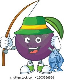 Fishing star apple fruit shape character mascot.