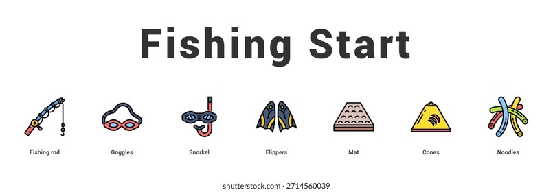 Fishing Start Modern and clean web banner illustration featuring thematic icons for visual communication