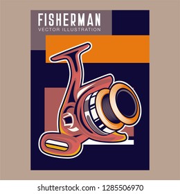 Fishing store advertisement retro poster, rod hooks and baits, big fish catch. Vector fisherman tackles