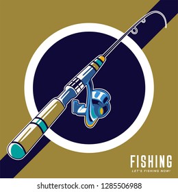 Fishing store advertisement retro poster, rod hooks and baits, big fish catch. Vector fisherman tackles