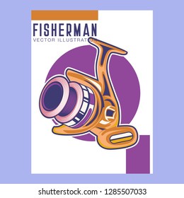 Fishing store advertisement retro poster, rod hooks and baits, big fish catch. Vector fisherman tackles