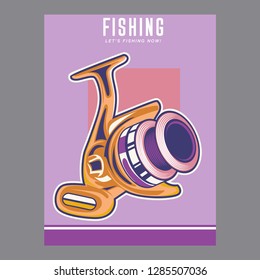 Fishing store advertisement retro poster, rod hooks and baits, big fish catch. Vector fisherman tackles