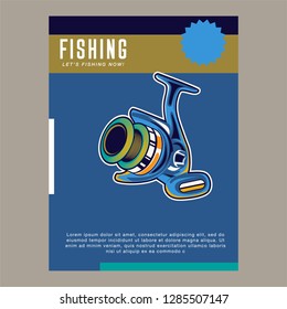 Fishing store advertisement retro poster, rod hooks and baits, big fish catch. Vector fisherman tackles