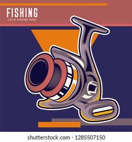 Fishing store advertisement retro poster, rod hooks and baits, big fish catch. Vector fisherman tackles