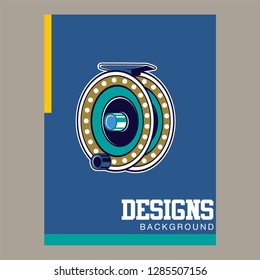 Fishing store advertisement retro poster, rod hooks and baits, big fish catch. Vector fisherman tackles