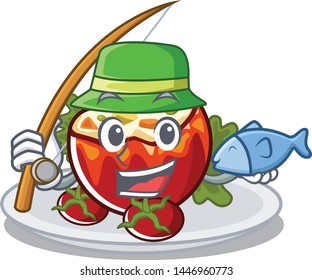 Fishing stuffed tomatoes on a cartoon board