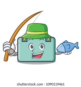 Fishing suitcase mascot cartoon style