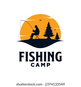 Fishing in the sunset logo silhouette