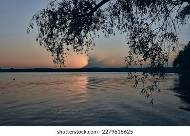 Fishing. Sunset on the river.