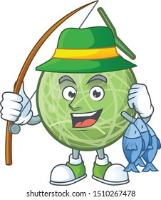 Fishing sweet melon fruit character mascot shape.