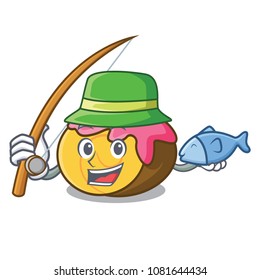 Fishing swiss roll mascot cartoon