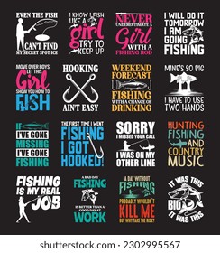 Fishing T shirt Design Bundle, Quotes about Fishing, Fishing T shirt, Fishing typography T shirt design Collection