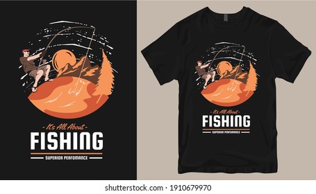 Fishing t shirt design vector. T-shirt design for print. t shirt design for fishing. Fishing silhouette. cool outdoor t shirt designs. Graphic tee shirt design sublimation