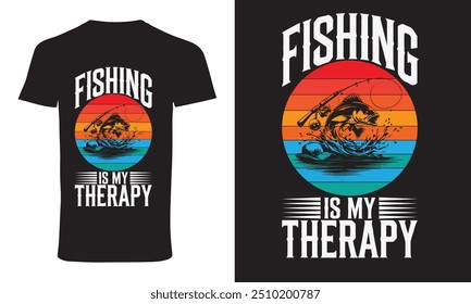 Vector de diseño de camiseta de pesca " La pesca es mi terapia