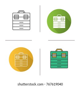 Fishing tackle box icon. Flat design, linear and color styles. Toolbox. Isolated vector illustrations
