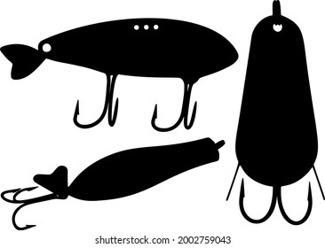 Abreros de pesca para atrapar a un depredador en un conjunto. Imagen vectorial.