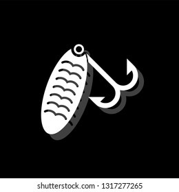 Fishing tackle. White flat simple icon with shadow