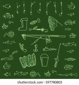 fishing tackle.fish.fishing Doodle.set