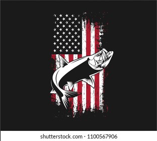 Fishing Tarpon on usa flag vector illustration