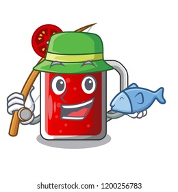 Fishing tasty tomato juice on cartoon table