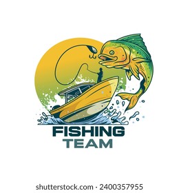 Vector del logotipo del equipo de pesca, deporte, diseño de ilustración