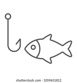 Fishing thin line icon, animal and underwater, hook sign vector graphics, a linear pattern on a white background, eps 10.