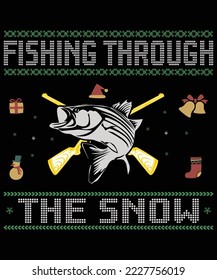 fishing through the snow ugly christmas design