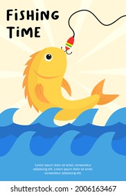Fishing Time background with flat style, fishing time for poster or flyer design