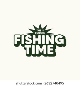 Fishing time cute round retro cartoon vector hand drawn