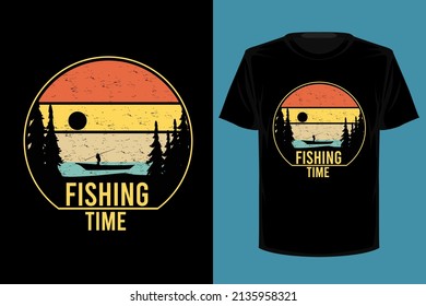 Fishing time retro vintage t shirt design