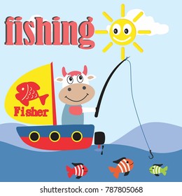 fishing time vector cartoon ilustration