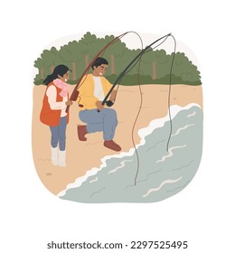 Fishing together isolated cartoon vector illustration. Dad and daughter fishing near lake, leisure time with parent, outdoor activity together, teen and father sharing hobbyn vector cartoon.