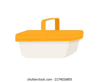 Fishing tool box with orange cover vector illustration isolated on white background