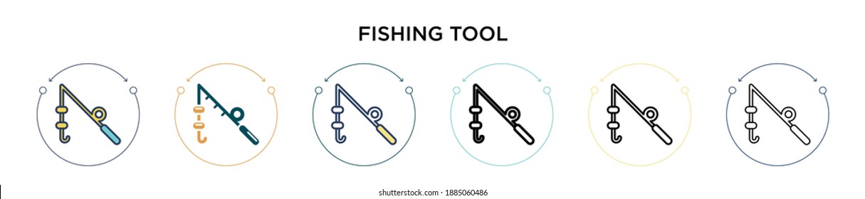 Fishing tool icon in filled, thin line, outline and stroke style. Vector illustration of two colored and black fishing tool vector icons designs can be used for mobile, ui, web