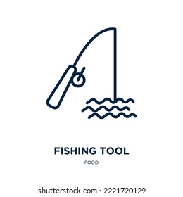 fishing tool icon from food collection. Thin linear fishing tool, rod, fishing outline icon isolated on white background. Line vector fishing tool sign, symbol for web and mobile