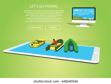 fishing and tourist boats on the screen white tablet