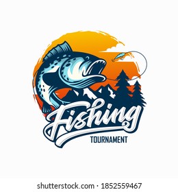 fishing tournament illustration template for logo and t shirt print
